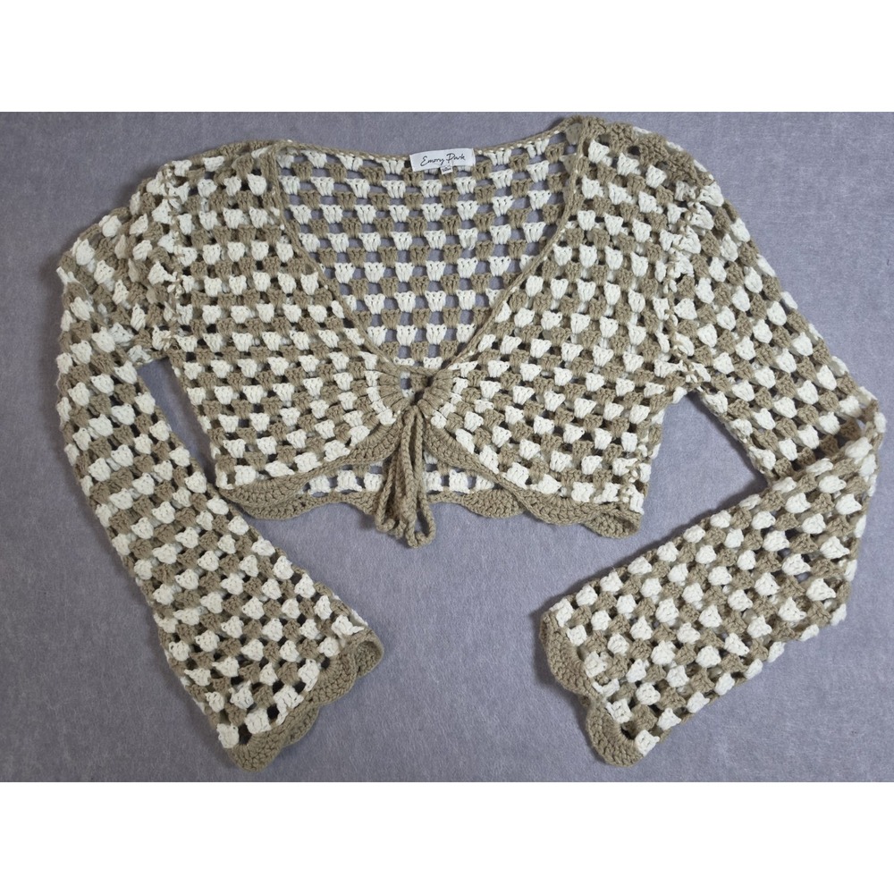 Women's  Emory Park Crochet Cropped Cardigan Sweater Beige Cream Sz S BOHO